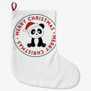 Grande Chaussette De Noël Panda Noël Neige Animaux d'hiver Pandas
