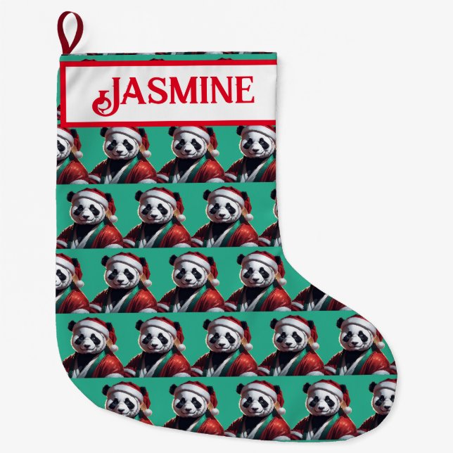 Grande Chaussette De Noël Panda-Père Noël personnalisé (Devant)