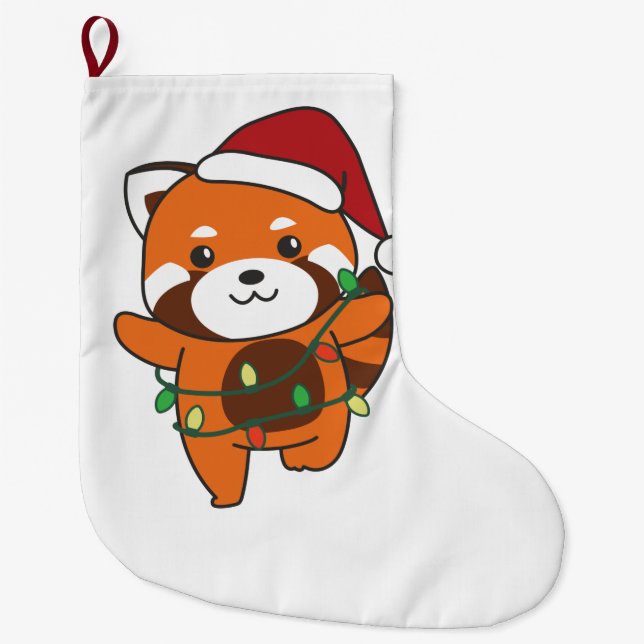 Grande Chaussette De Noël Panda rouge Animaux d'hiver Pandas rouge Larg (Devant)