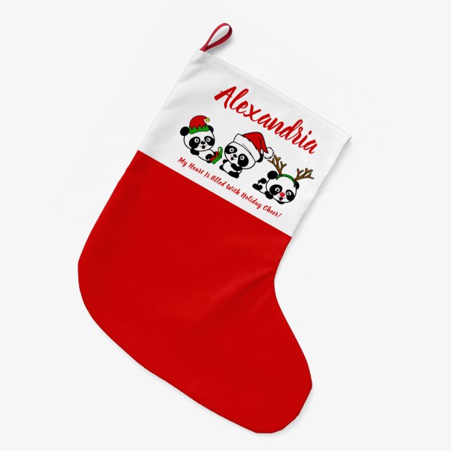 Grande Chaussette De Noël Pandas de Noël personnalisés (Devant (Accrochage))