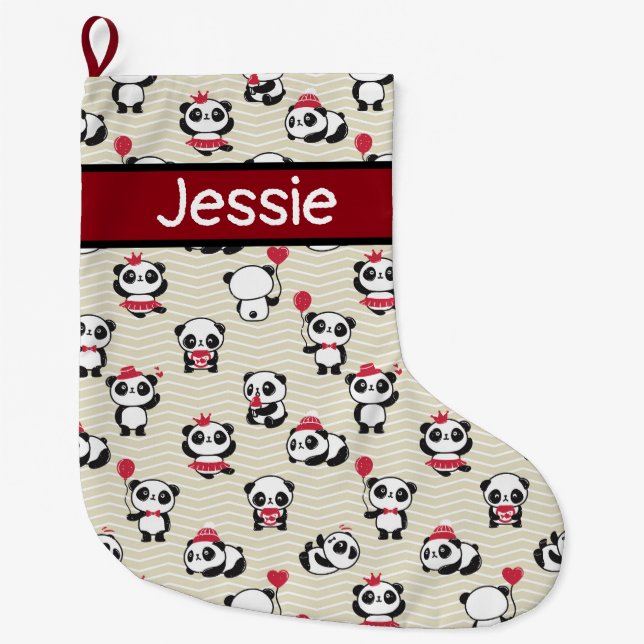 Grande Chaussette De Noël Pandas Whimsical personnalisable (Devant)