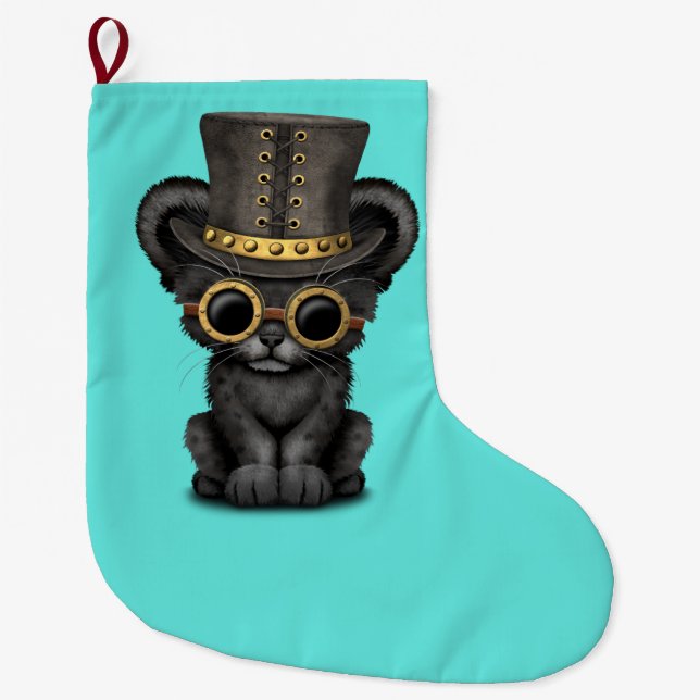 Grande Chaussette De Noël Panthère noire mignonne CUB de Steampunk (Devant)