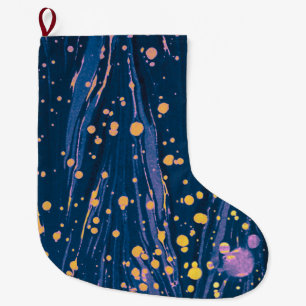 GRANDE CHAUSSETTE DE NOËL PAPIER EN MARBRE BLEU ABSTRAIT AVEC ÉPAULES D'OR