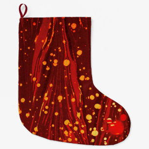 GRANDE CHAUSSETTE DE NOËL PAPIER MARBÉ ROUGE ABSTRAIT AVEC ÉPAULES D'OR