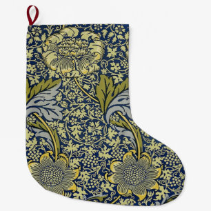Grande Chaussette De Noël Papier Peint Floral William Morris Kennet Bleu Or