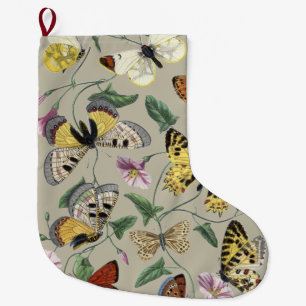 Grande Chaussette De Noël Papillon de nuit vintage 1842 Art botanique floral