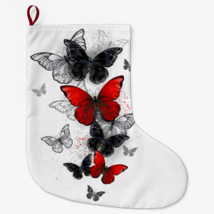 Grande Chaussette De Noël Papillons noirs et rouges volants