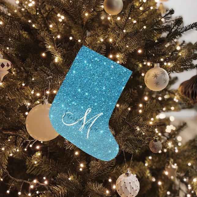 Grande Chaussette De Noël Parties scintillant bleu moderne éclaboussures Nom (Créateur téléchargé)