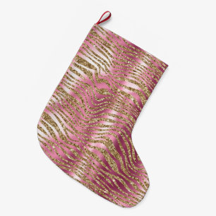 Grande Chaussette De Noël Parties scintillant en or rose Glam Zebra Print