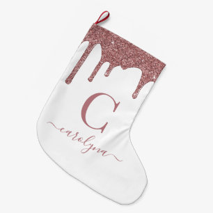 Grande Chaussette De Noël Parties scintillant en or rose rose vierge Monogra