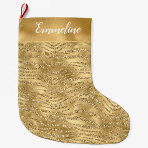 Grande Chaussette De Noël Parties scintillant Glam Glitzy Gold Zebra Print  