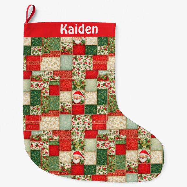 Grande Chaussette De Noël Patchwork Noël (Devant)