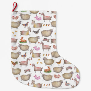 Grande Chaussette De Noël Patters de Cute Watercolor Farm Barn Animals