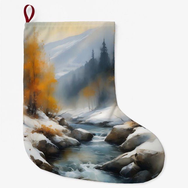 Grande Chaussette De Noël Paysage de rivière d'hiver serein (Devant)