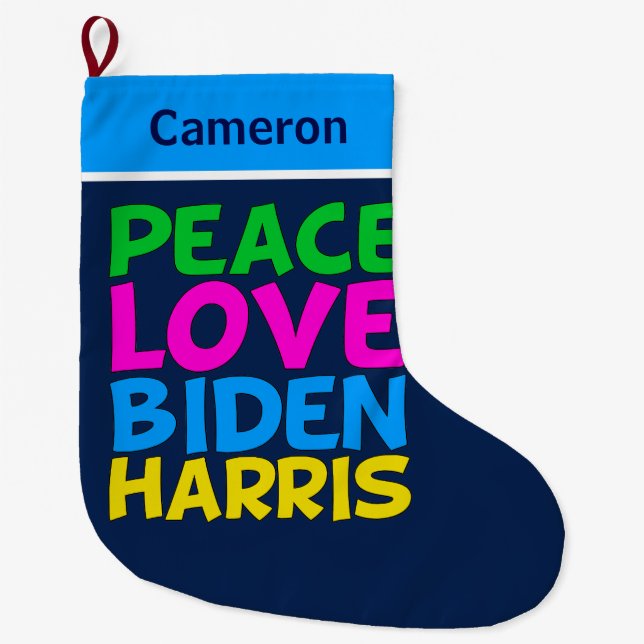 Grande Chaussette De Noël Peace Love Biden Harris (Devant)