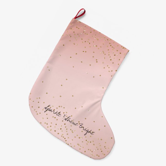 Grande Chaussette De Noël Peach Blush Pink Ombre Gold Parties scintillant Co (Devant (Accrochage))