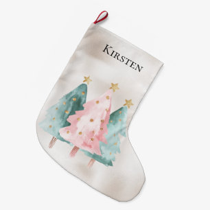 Grande Chaussette De Noël Pearl White Mint Pink Noël Arbres
