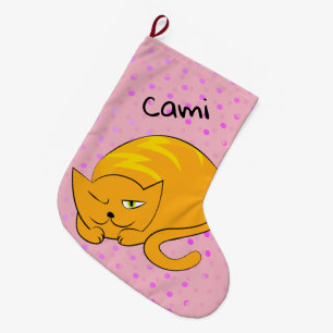Grande Chaussette De Noël Pékin Chat orange