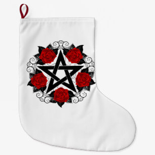 Grande Chaussette De Noël Pentagramme aux roses rouges
