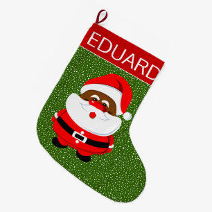 Grande Chaussette De Noël Père Noël afro-américain vert rouge de Noël