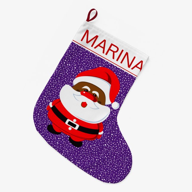 Grande Chaussette De Noël Père Noël afro-américain violet de Noël (Devant (Accrochage))