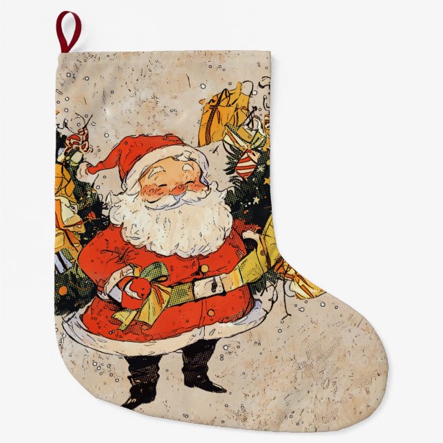 Grande Chaussette De Noël Père Noël Arbres de Noël (Devant)