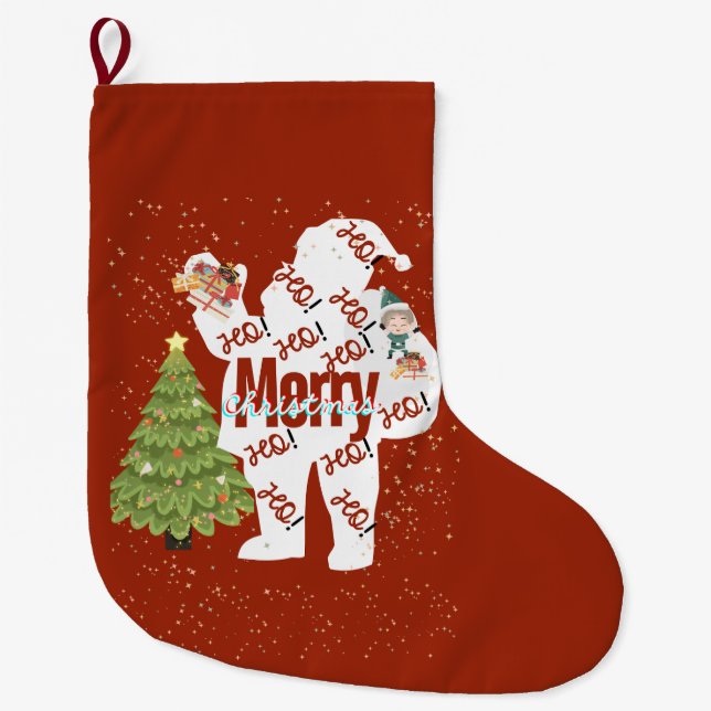 Grande Chaussette De Noël Père Noël avec cadeaux (Devant)