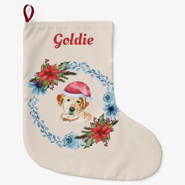 Grande Chaussette De Noël Père Noël Casquette Yellow Lab Fêtes Personnalisée (Devant)