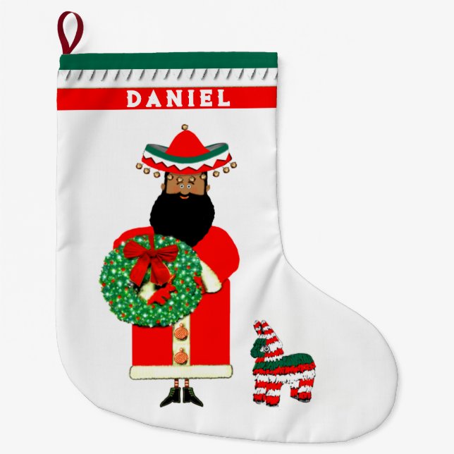 Grande Chaussette De Noël Père Noël mexicaine personnalisée (Devant)