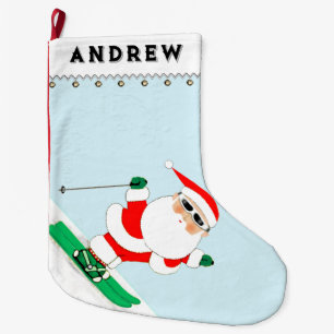 Grande Chaussette De Noël Père Noël Skiant Neige Ski