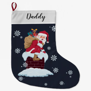 Grande Chaussette De Noël père Noël sur le toit Chimney Custom Family Snowfl