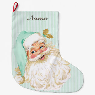 Grande Chaussette De Noël Père Noël victorien vintage neutre menthe et or