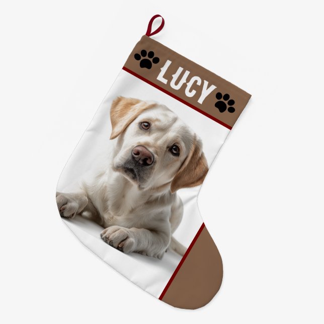 Grande Chaussette De Noël Personalized Dog Photo & Name | Christmas Stocking (Devant (Accrochage))
