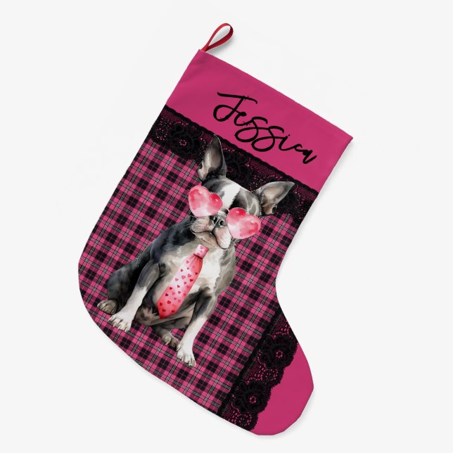 Grande Chaussette De Noël Personalized  Double sided Quirky Boston Terrier (Devant (Accrochage))