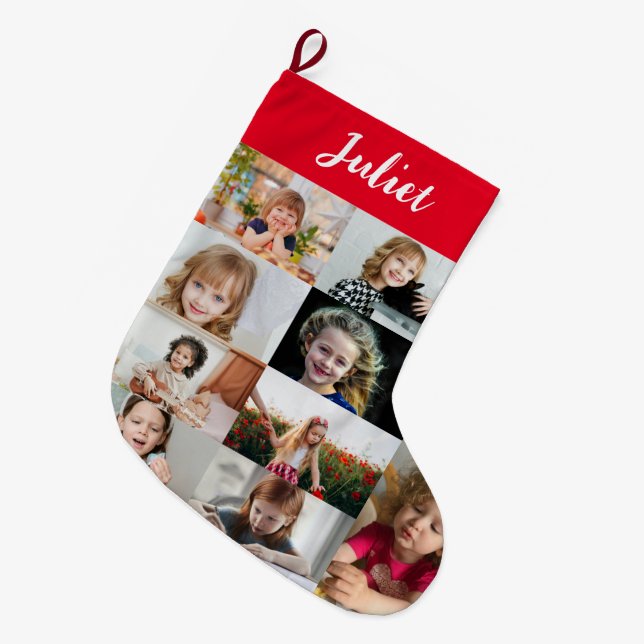 Grande Chaussette De Noël Personalized Kids Name & Photo Collage (Devant (Accrochage))
