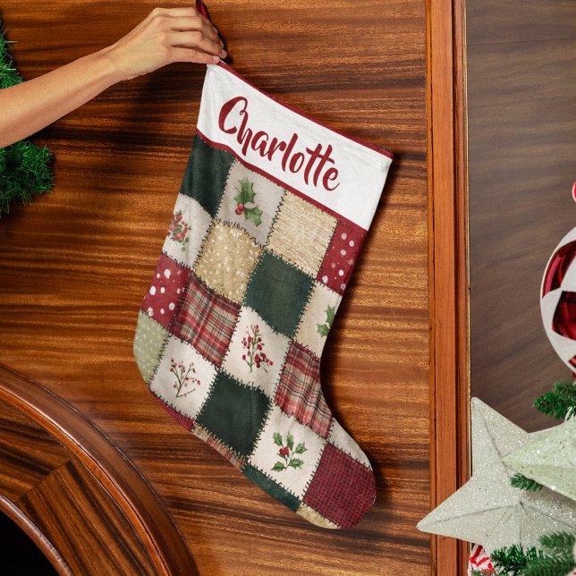 Grande Chaussette De Noël Personalized Patchwork Christmas Stocking  (Créateur téléchargé)
