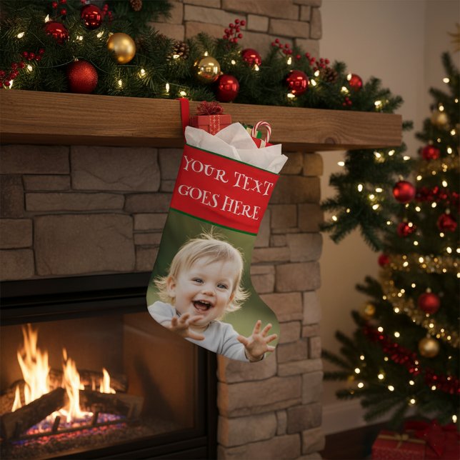 Grande Chaussette De Noël Personalized Photo Christmas Custom Picture & Name (Créateur téléchargé)