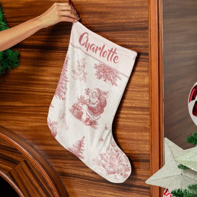Grande Chaussette De Noël Personalized Pink Toile Christmas Stocking (Créateur téléchargé)