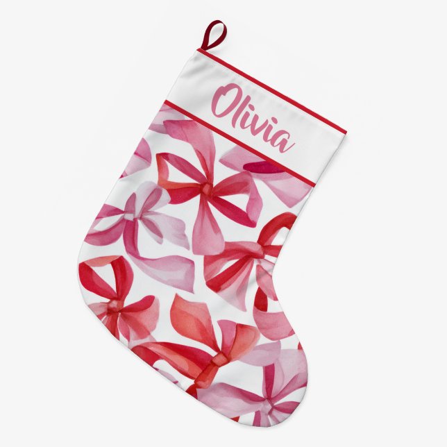 Grande Chaussette De Noël Personalized Red Bows & Ribbons Christmas Stocking (Devant (Accrochage))
