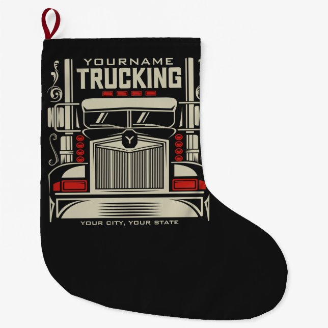 Grande Chaussette De Noël Personalized Trucking 18 Wheeler BIG Trucker (Devant)