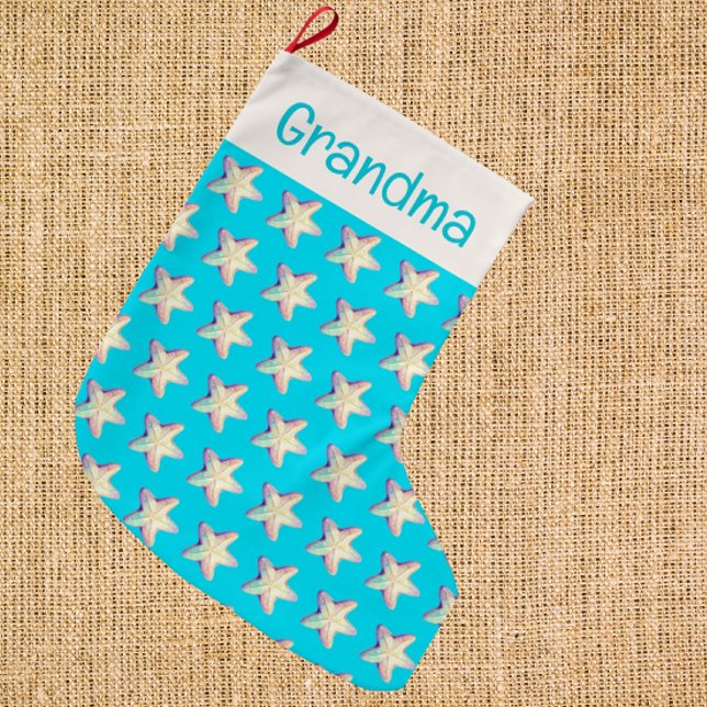 Grande Chaussette De Noël PersonalizedTropical Sparkling Starfish Christmas  (Sparkly starfish personalized stocking!)