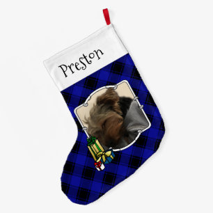 Grande Chaussette De Noël Personnalisé 2 Photo Noël bleu et noir Plaid Pet