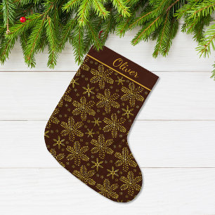 Grande Chaussette De Noël Personnalisé Brun et Or