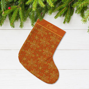 Grande Chaussette De Noël Personnalisé en orange et or