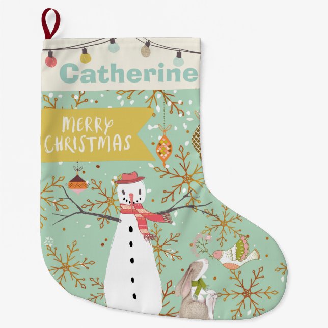 Grande Chaussette De Noël Personnalisé N'IMPORTE QUEL Nom Monnaie Vert Noël (Devant)