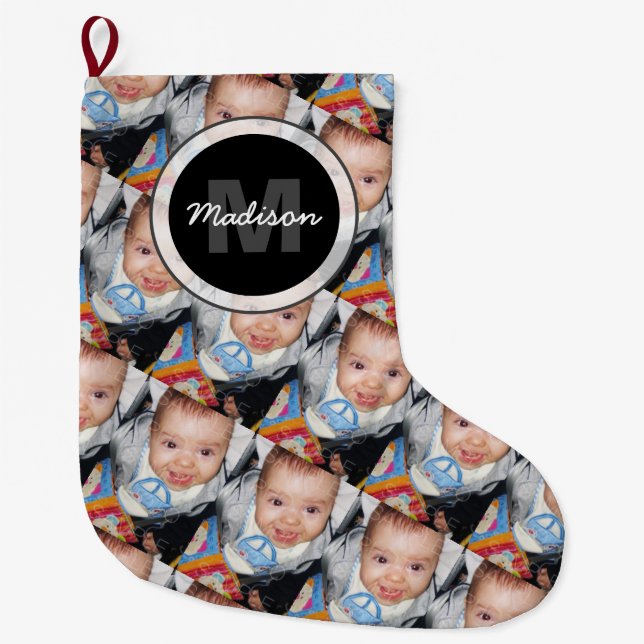 Grande Chaussette De Noël Personnaliser Votre motif photo Monogram (Devant)