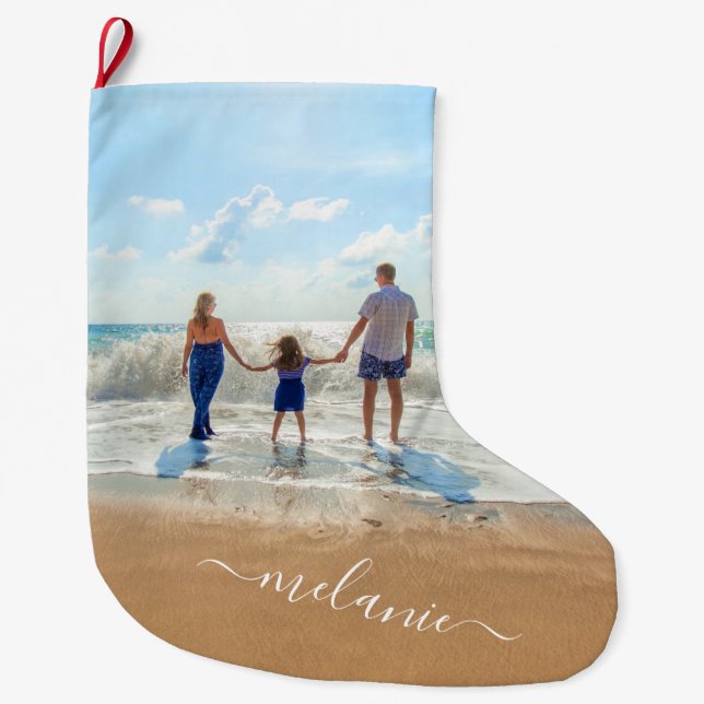 Grande Chaussette De Noël Personnaliser votre photo Noël Stocker avec le nom (Devant)