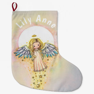 Grande Chaussette De Noël Petit ange mignon et Lune Noël Stocking
