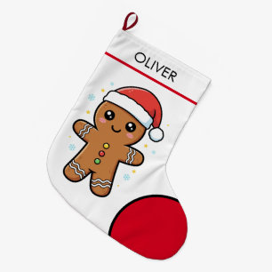 Grande Chaussette De Noël Petit homme en pain d'épices avec le chapeau de No
