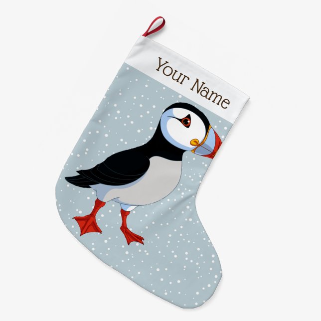 Grande Chaussette De Noël Petit Puffin Noël Stocker (Devant (Accrochage))